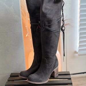 Freebird Black Suede Knee-High Boots